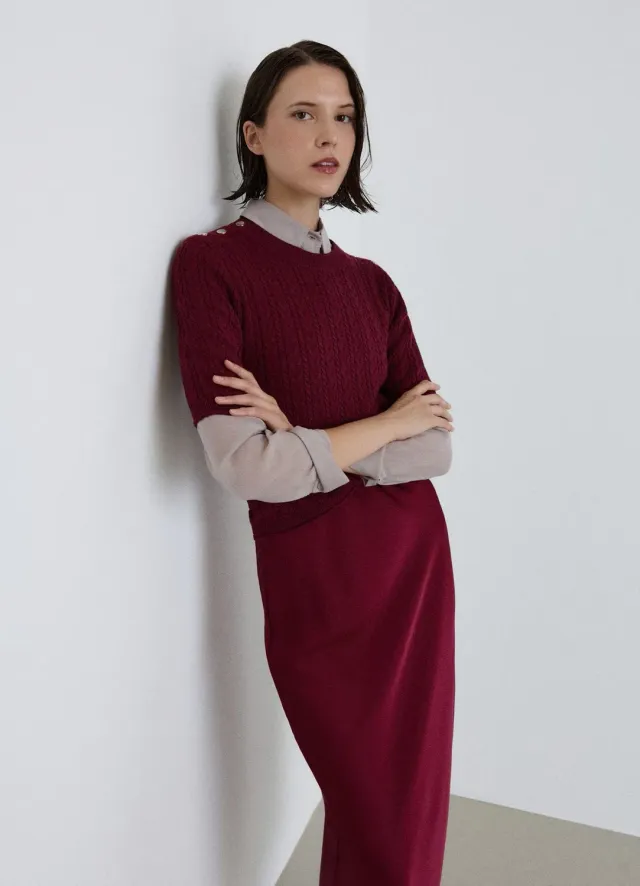 Calliope T-Shirt Maille Tressée Femme Boutons Épaule