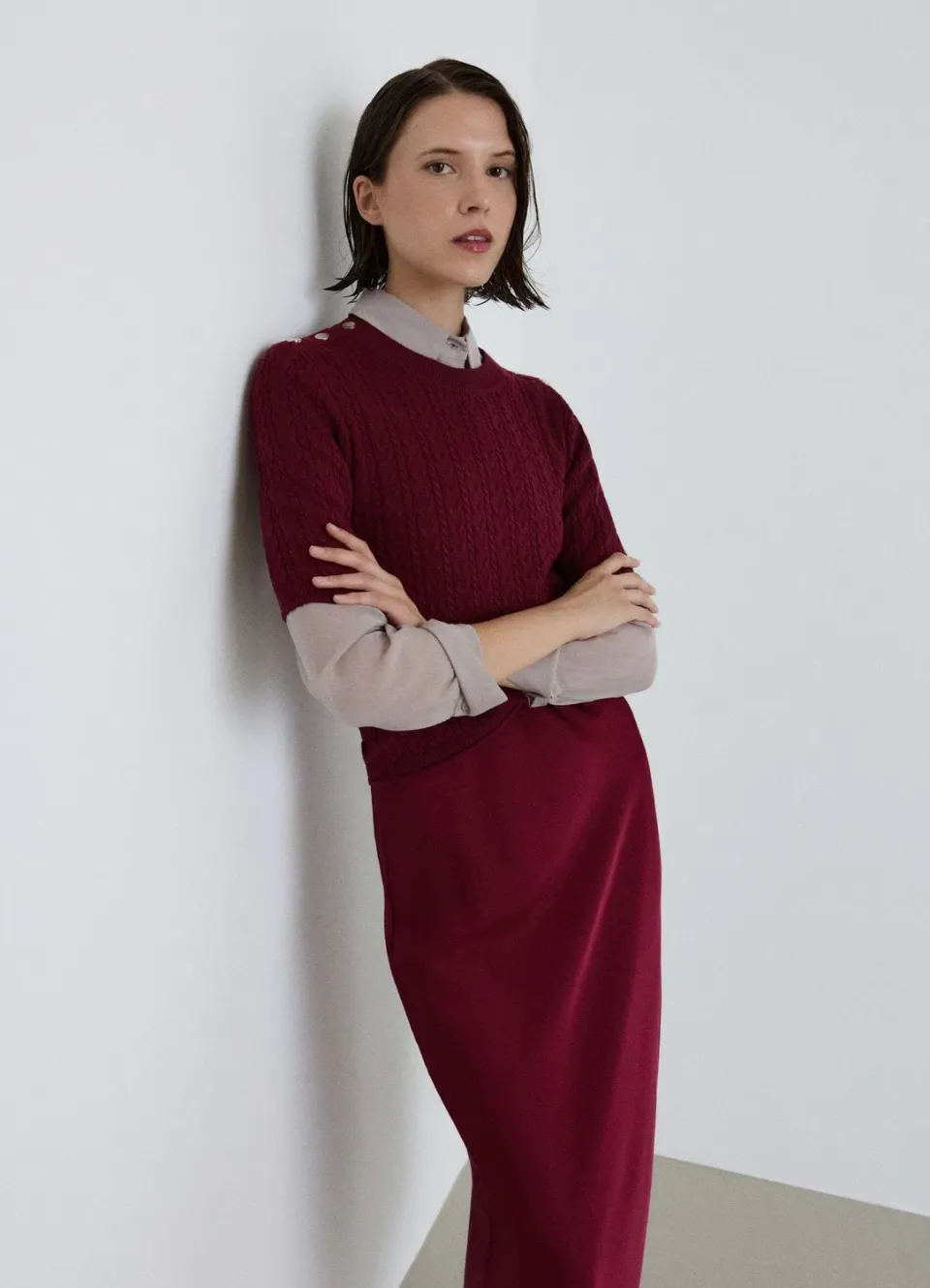 Calliope T-Shirt Maille Tressée Femme Boutons Épaule