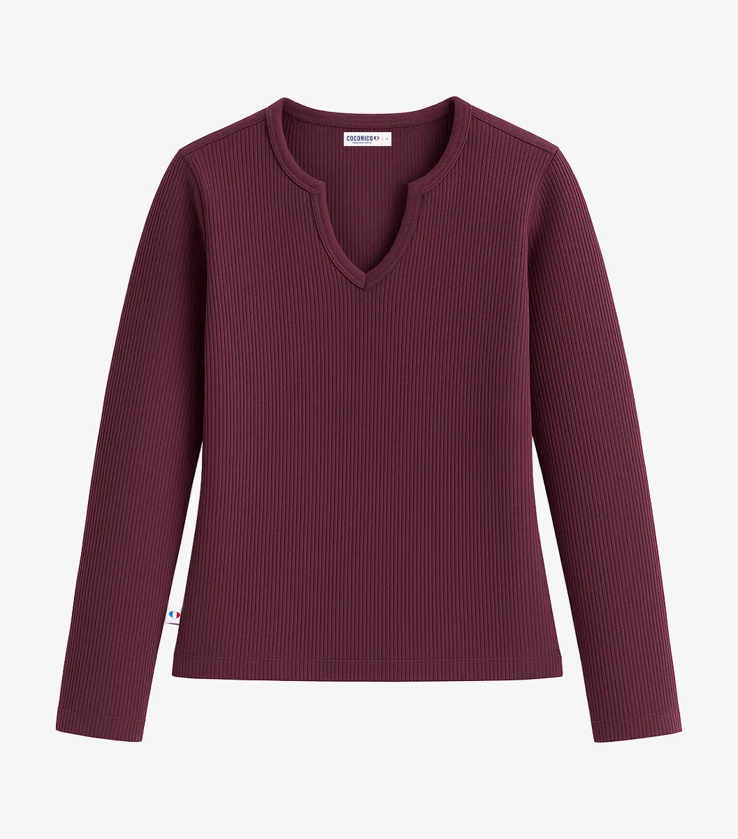 Cocorico Intemporel ensemble femme bordeaux côtelé