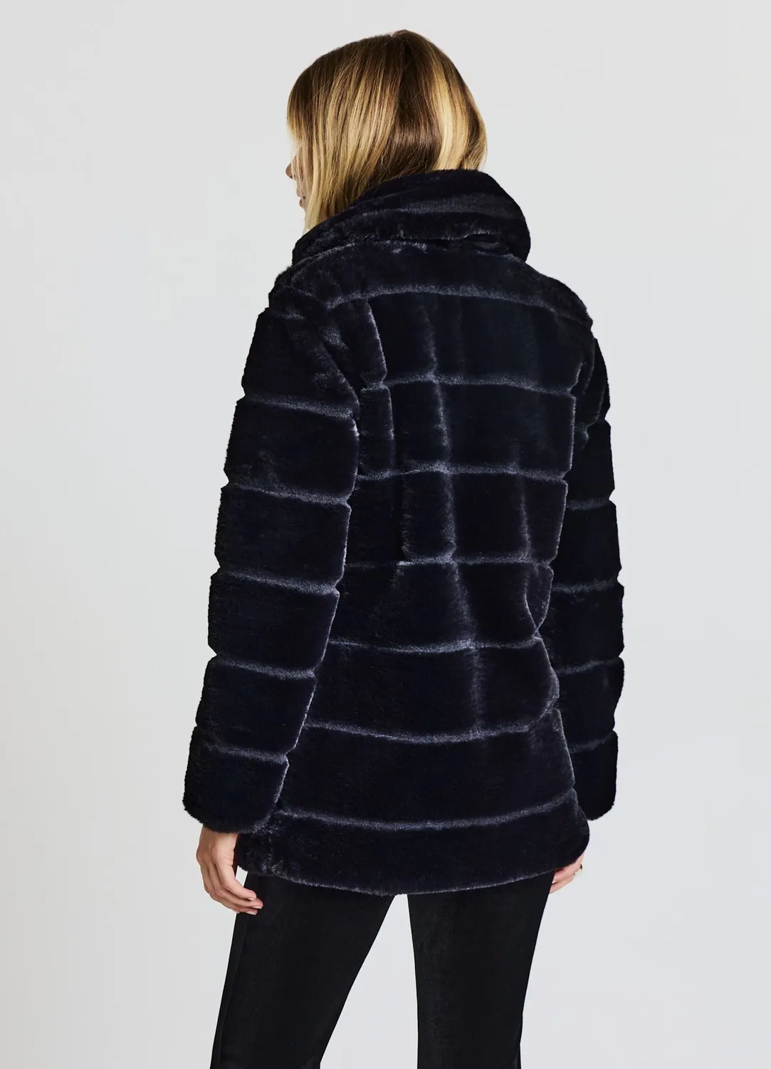 Calliope manteau fausse fourrure femme rayé col large