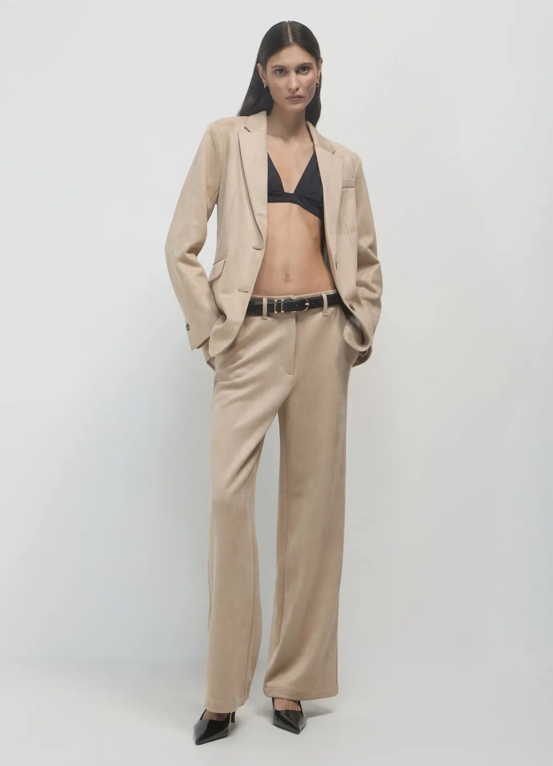 Calliope pantalon palazzo femme effet daim