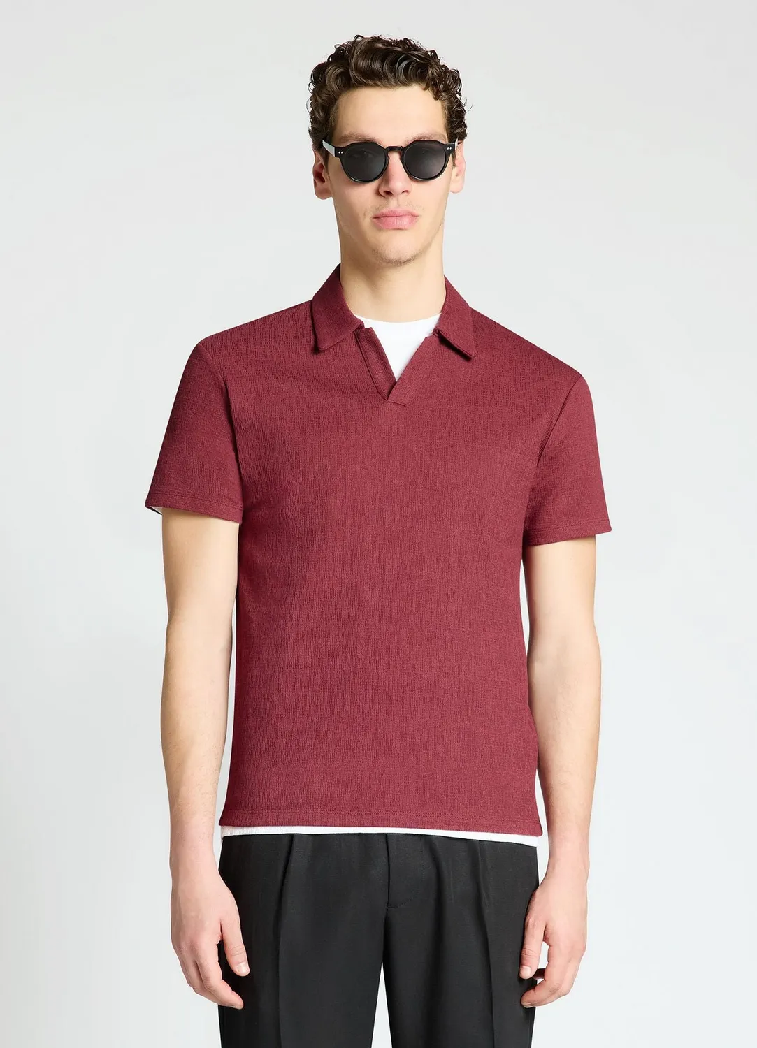 Calliope polo homme gaufré uni col V sans boutons