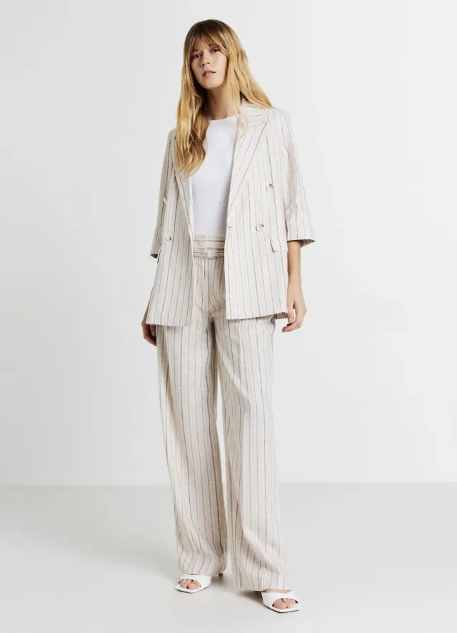 Calliope Blazer Rayé Lin Femme Double-Boutonné
