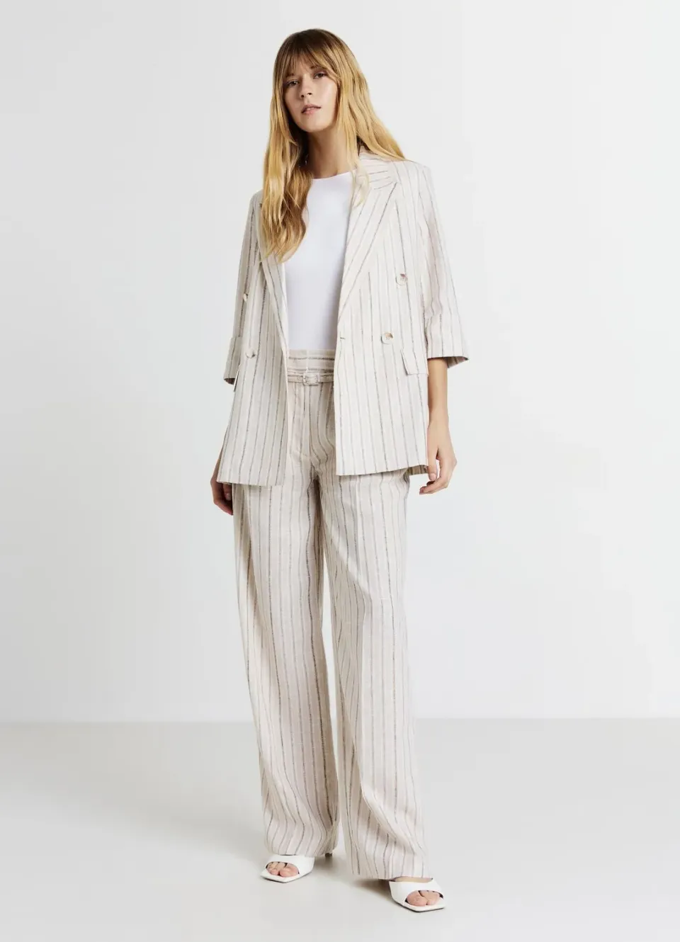 Calliope Blazer Rayé Lin Femme Double-Boutonné