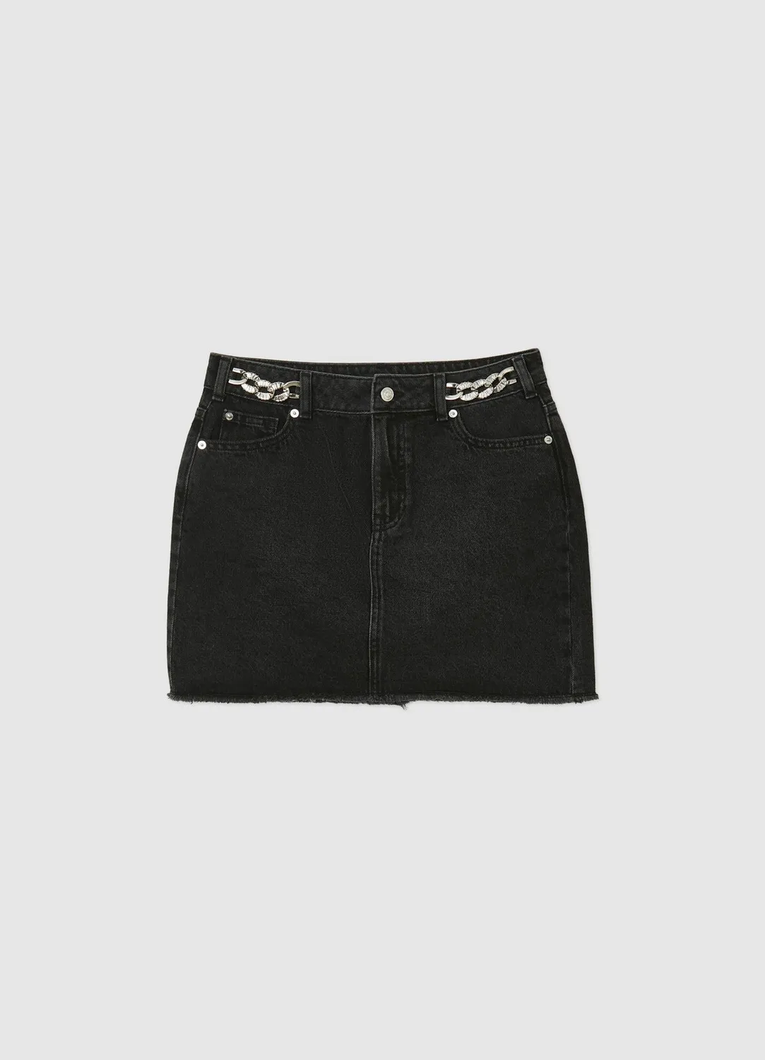 Calliope minijupe denim chaîne strass femme