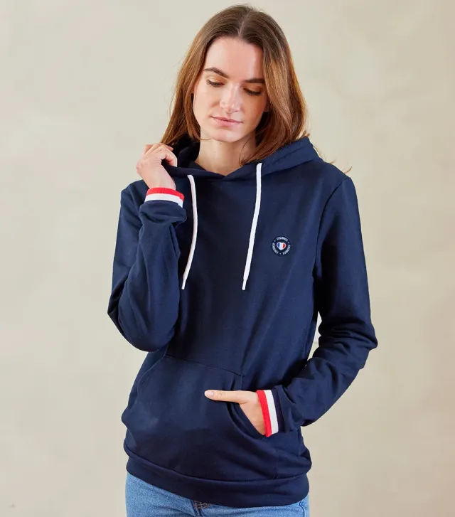 Cocorico Supporter Blason sweat capuche femme marine coton