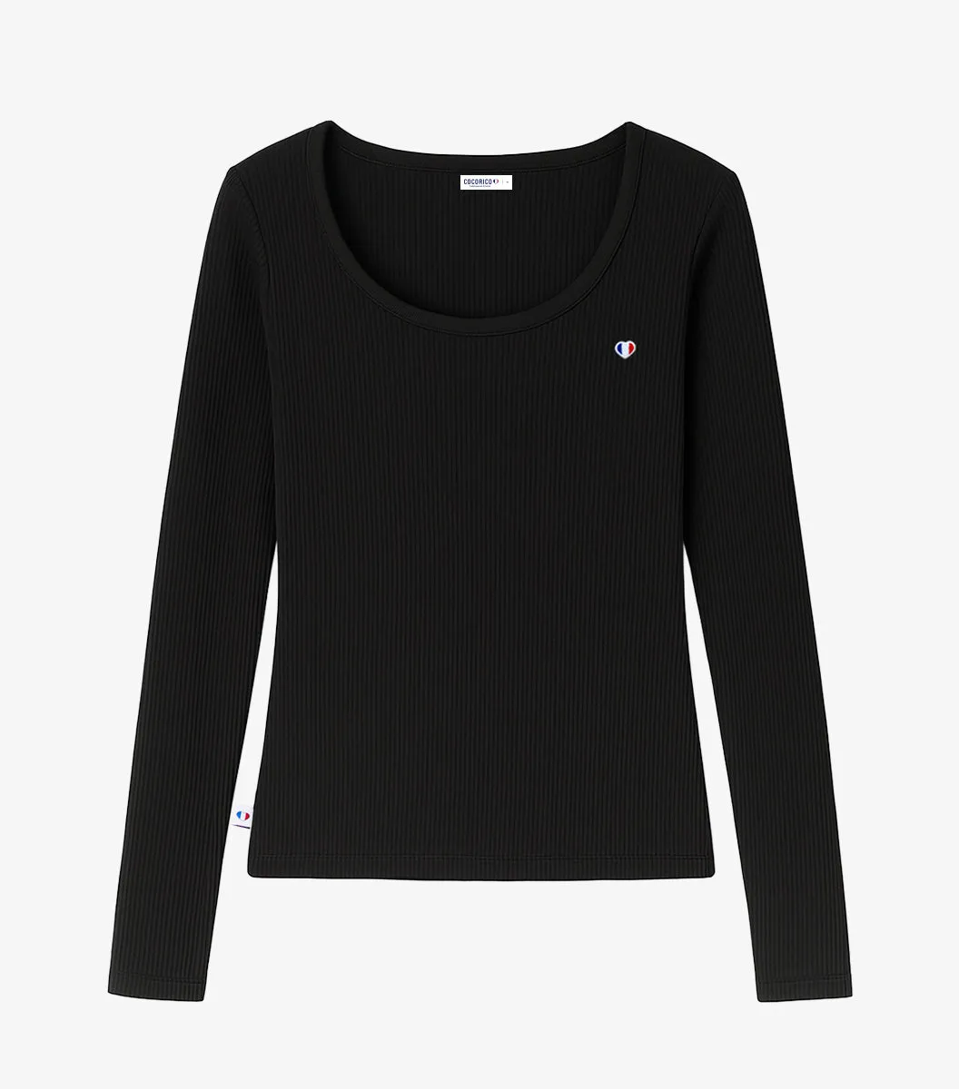 Cocorico Iconique t-shirt côtelé manches longues femme noir