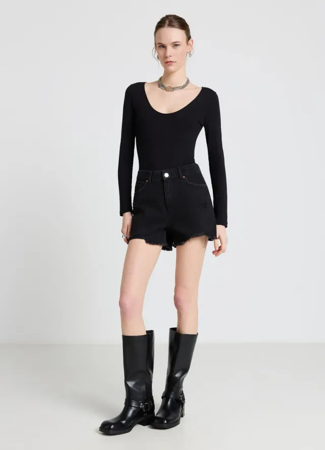 Calliope short mom en jean destroy femme taille haute