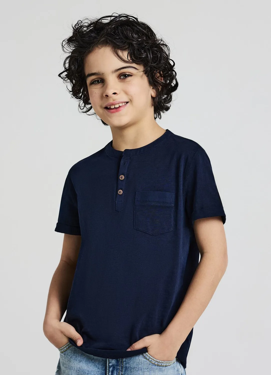 Calliope t-shirt henley garçon coton uni