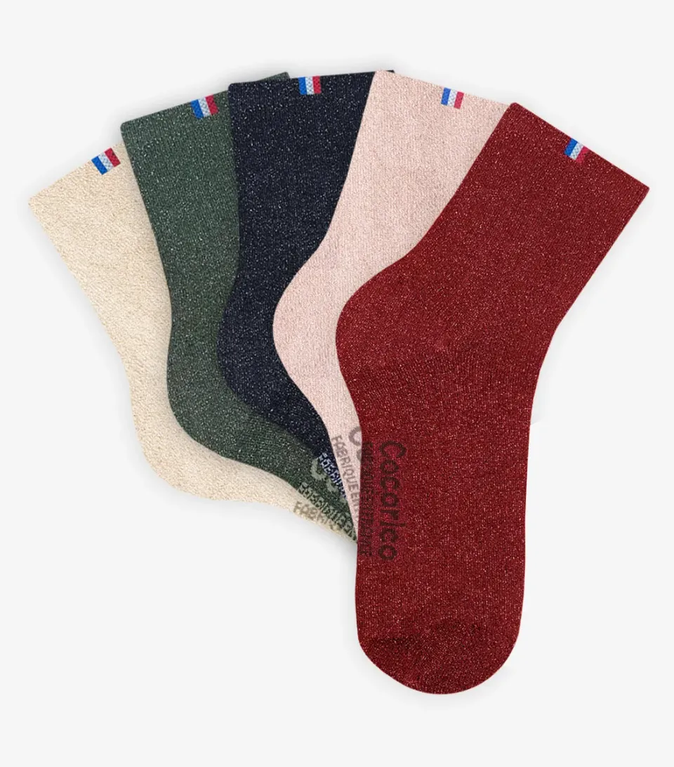 Cocorico Pack Paillettes chaussettes femme x5 coton