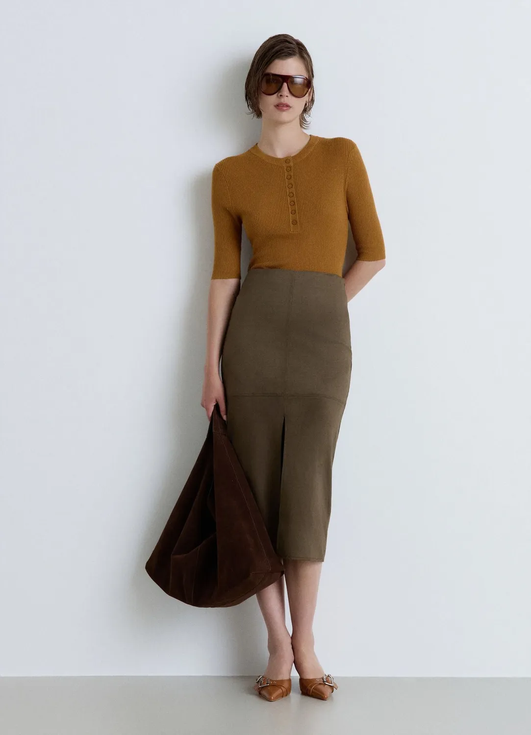 Calliope t-shirt côtelé col tunisien boutons femme