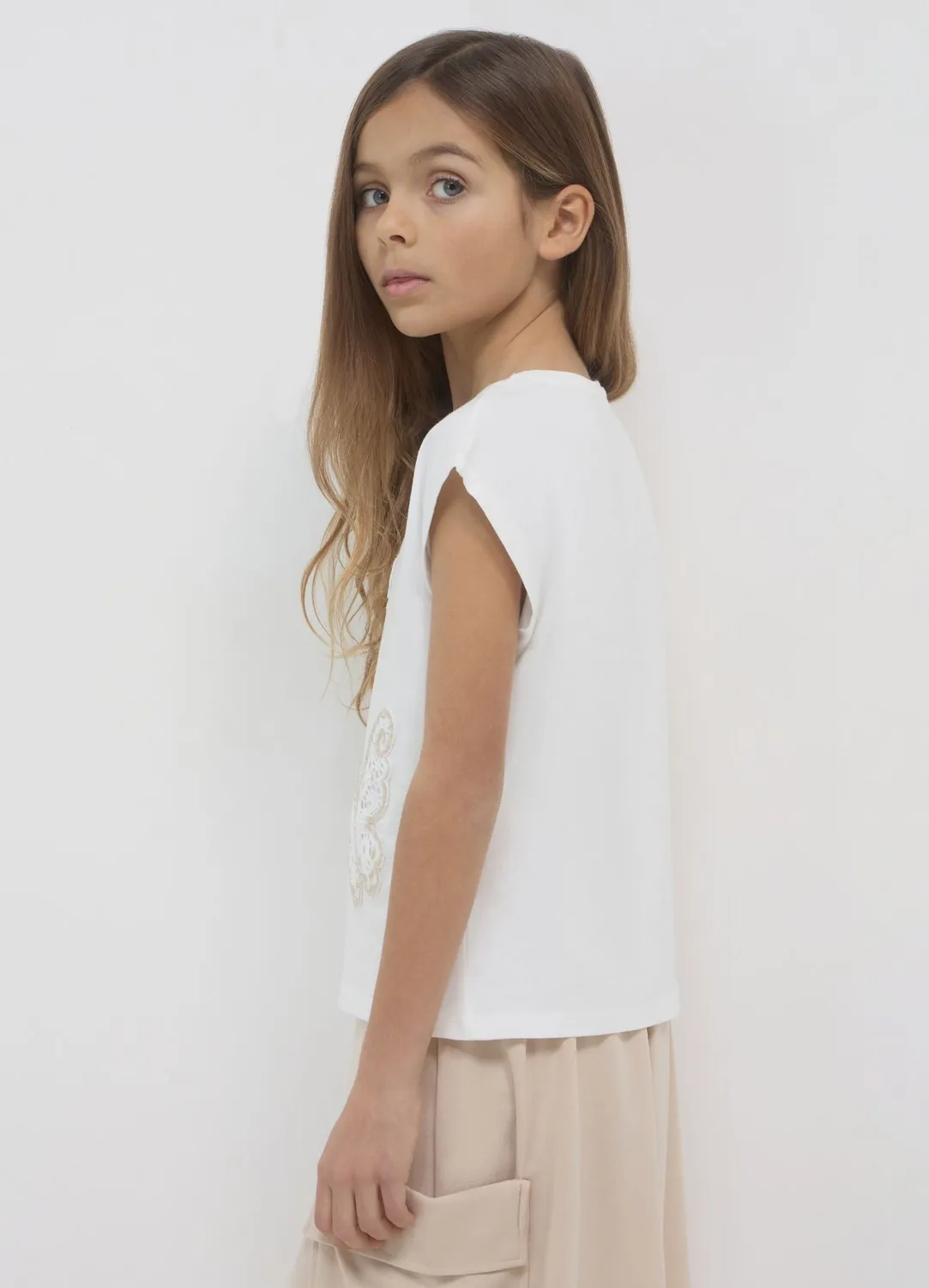 Calliope t-shirt fille coton papillon paillettes sans manches