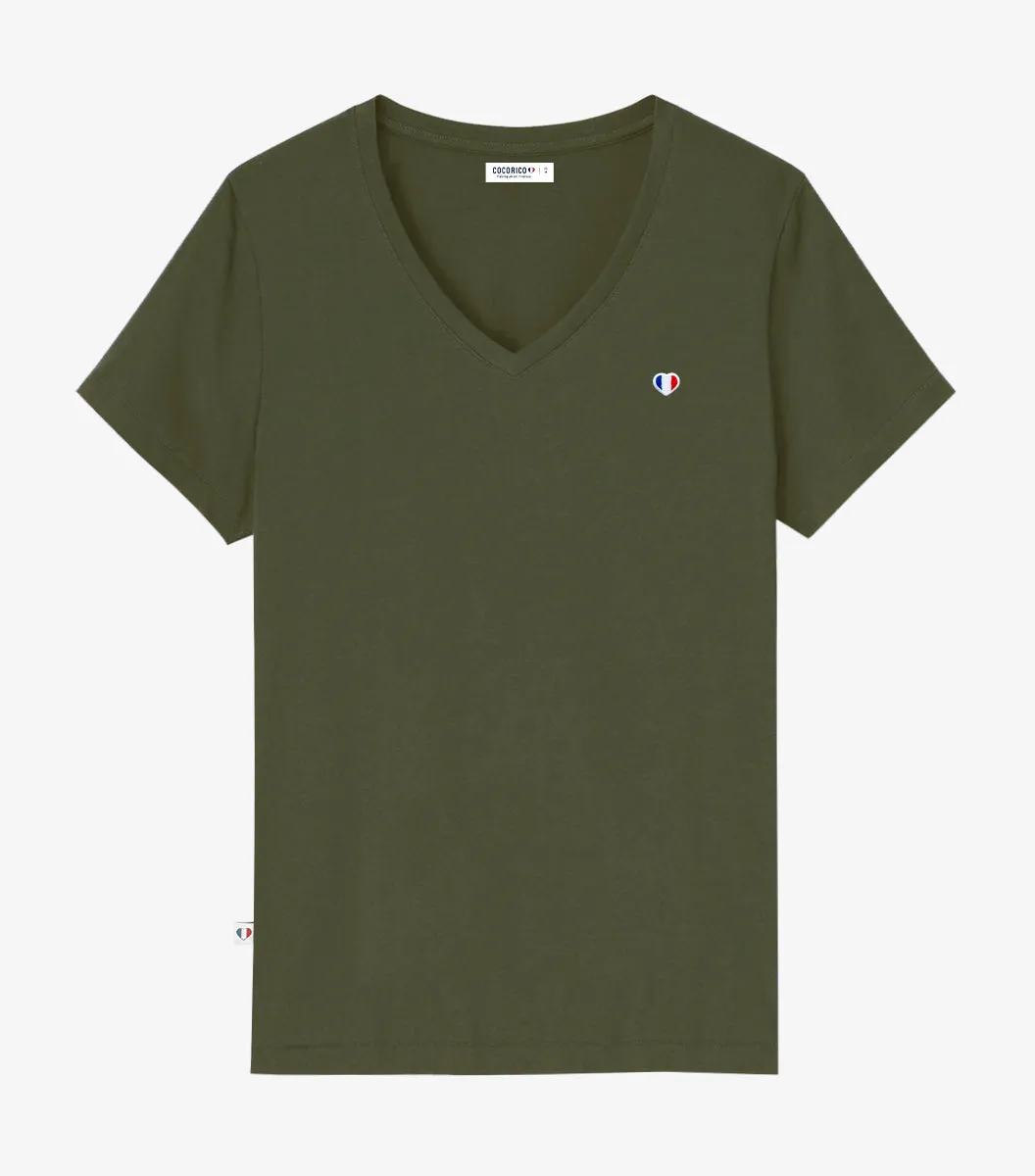 Cocorico Iconique col V t-shirt femme kaki coton
