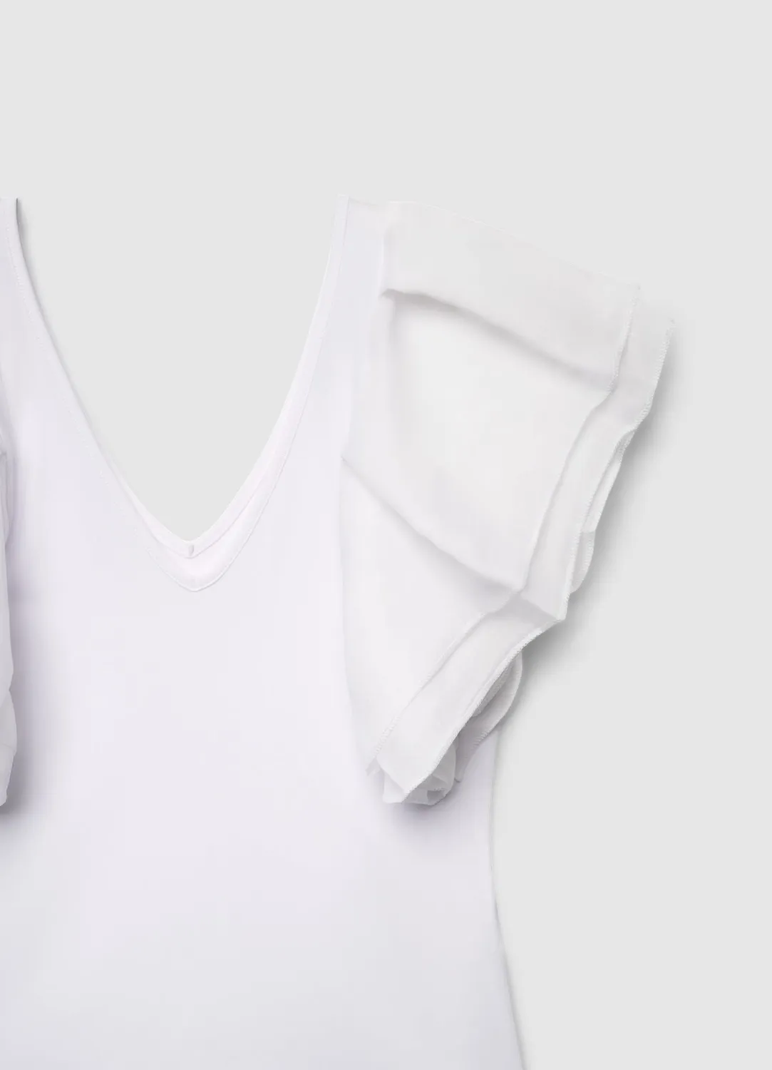 Calliope t-shirt col V femme manches volant organza
