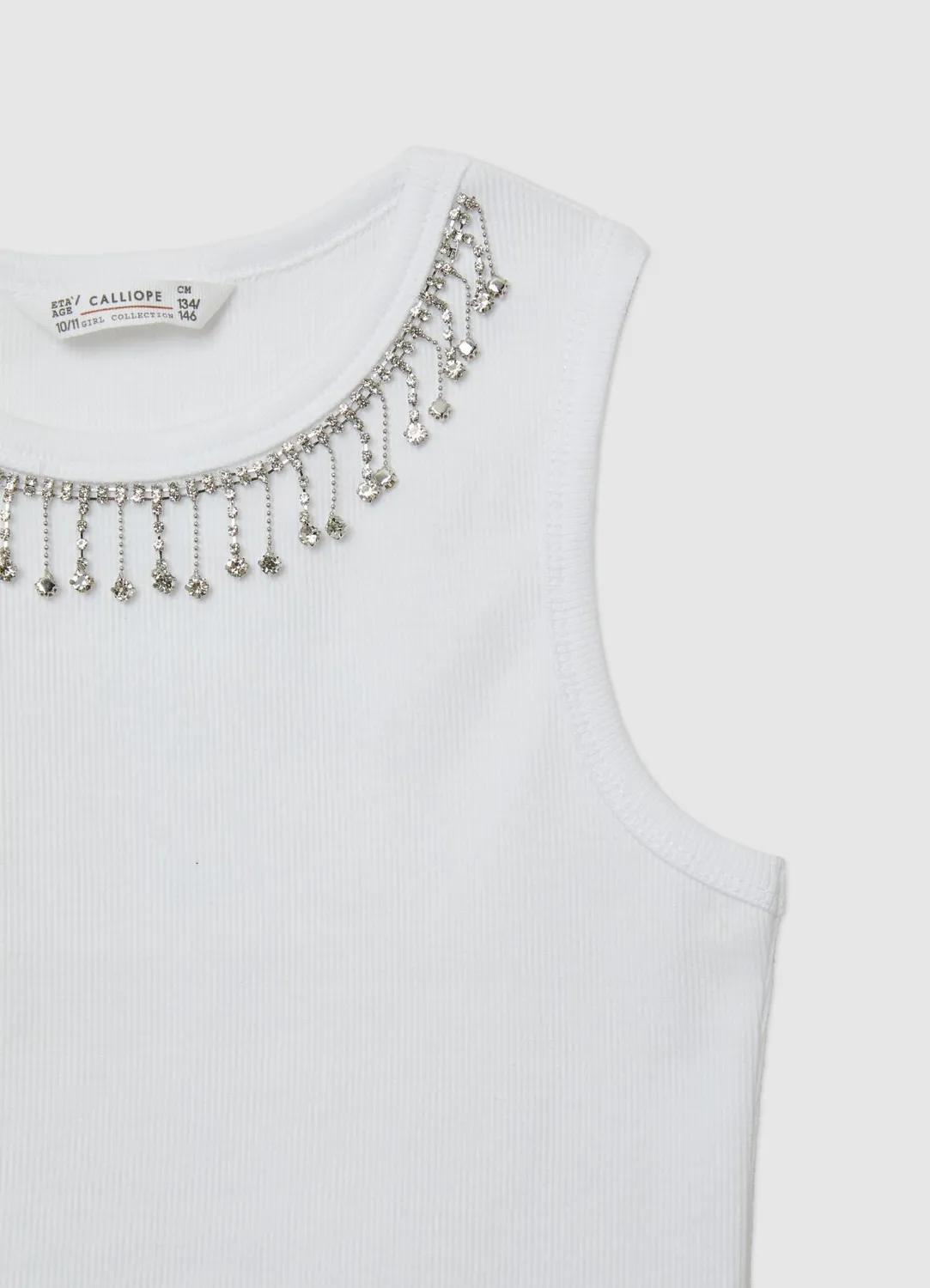 Calliope top côtelé fille strass sans manches