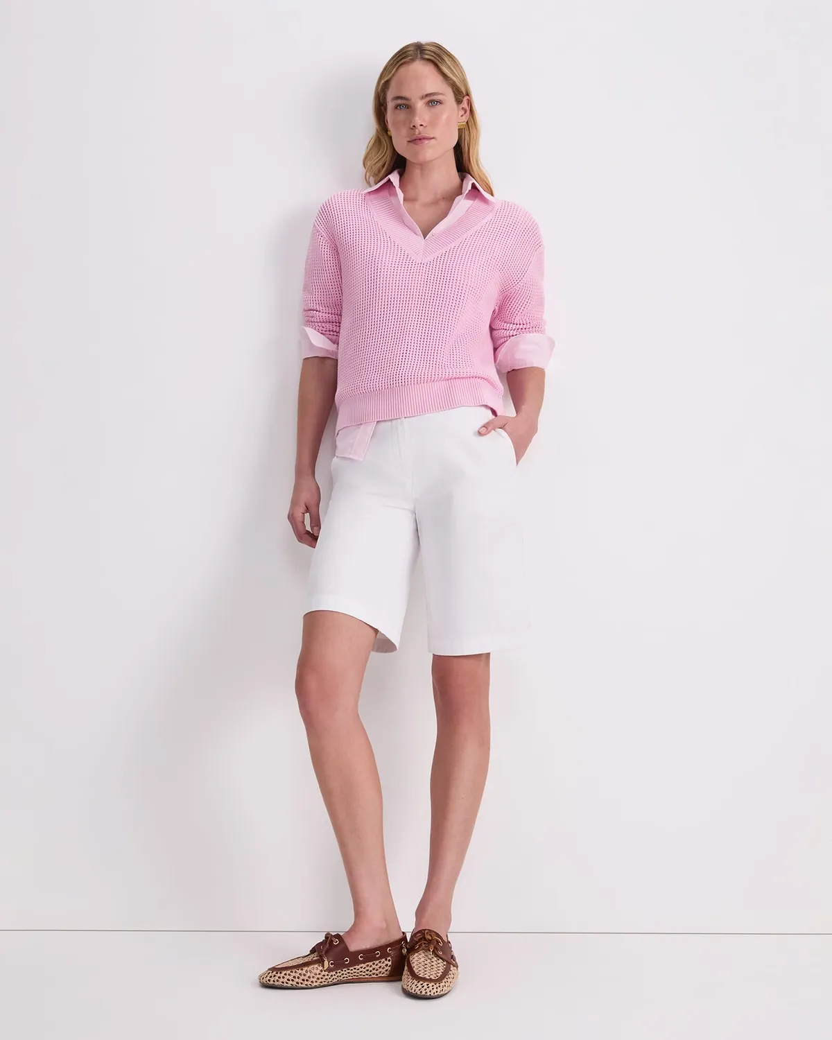 Sportscraft Cotton Crochet V-Neck pull coton col V sans manches