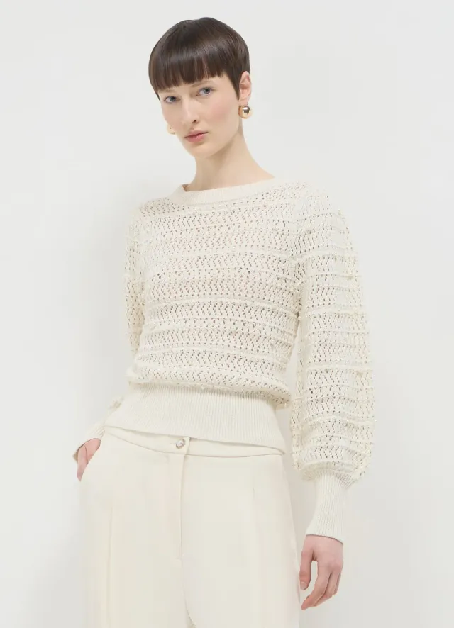 Calliope pull perles femme col rond coton