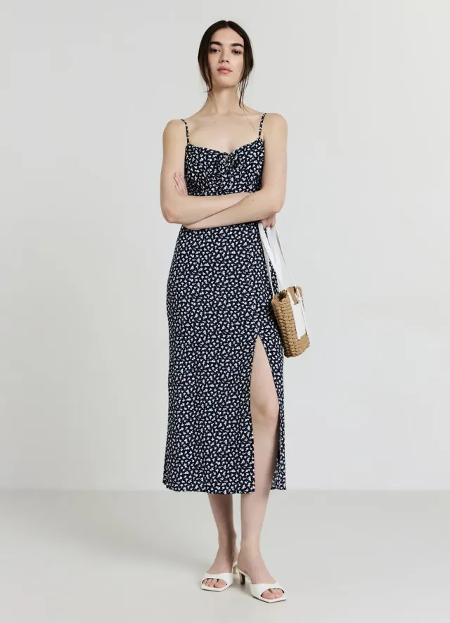 Calliope slipdress fleurs femme fendue bretelles