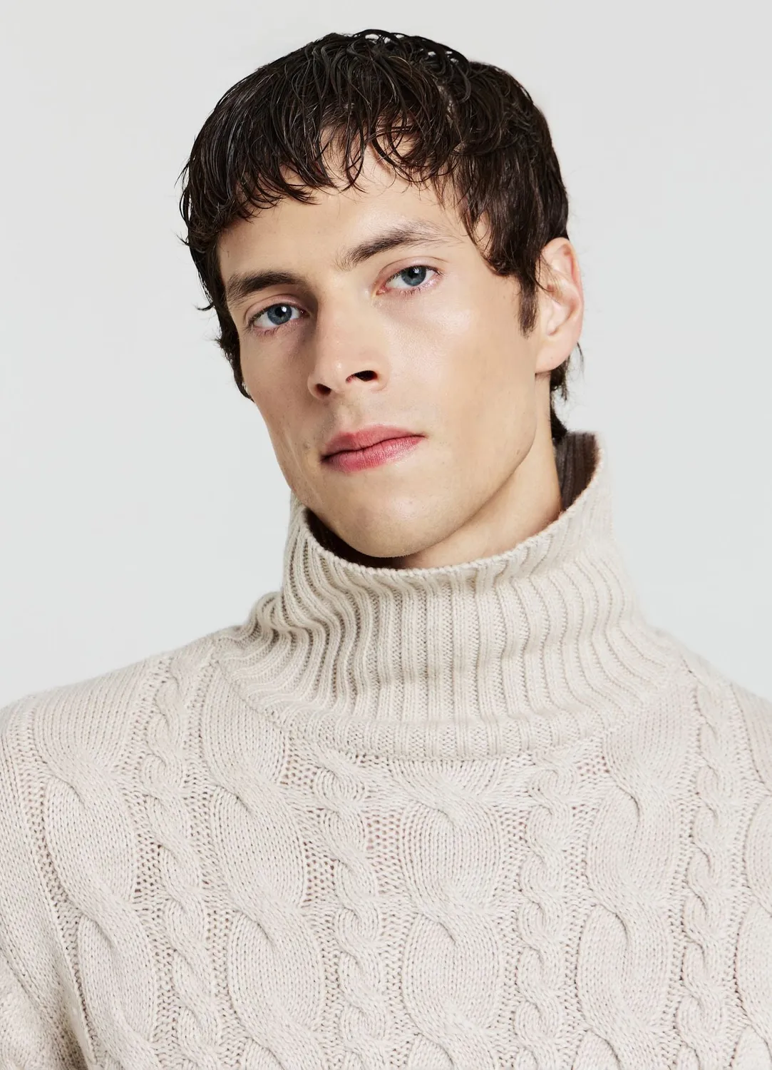 Calliope pull col roulé torsades homme uni