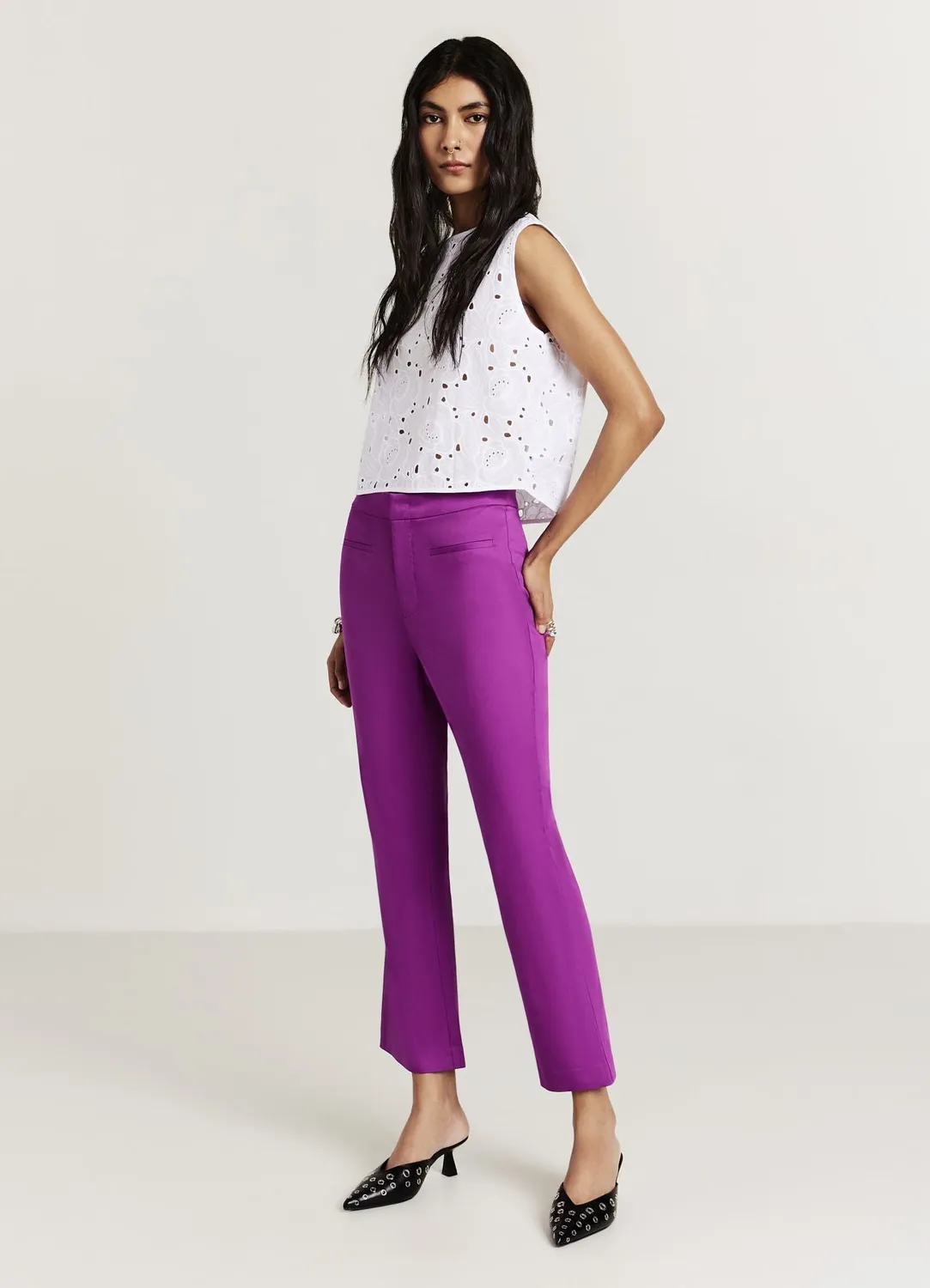 Calliope cropped flare pantalon femme coton rasatello
