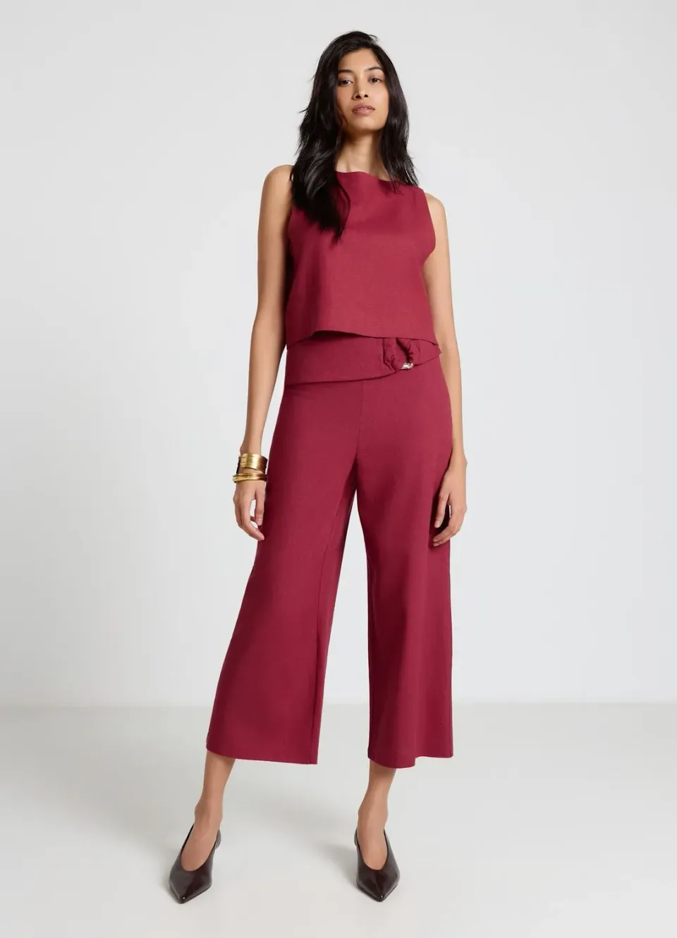 Calliope lino pantalon culotte boucle femme