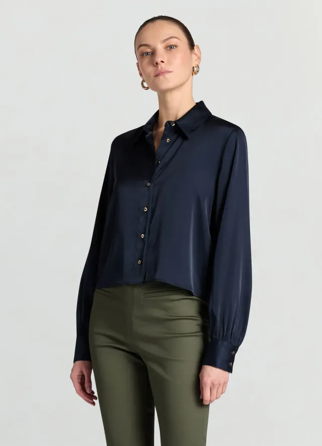 Calliope chemise crop satinée manches ballon femme