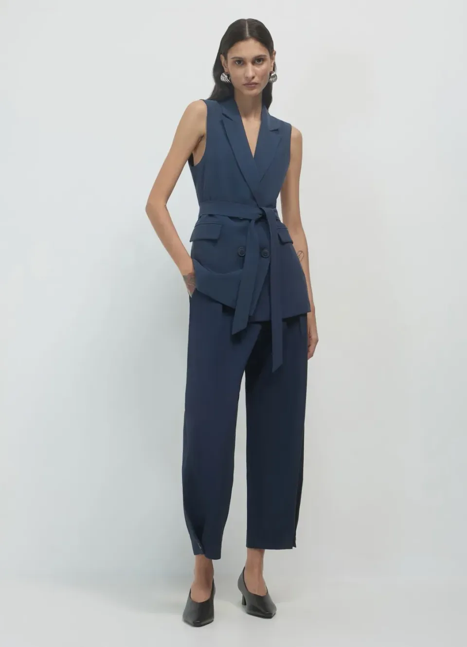 Calliope gilet tailleur femme croisé à ceinture