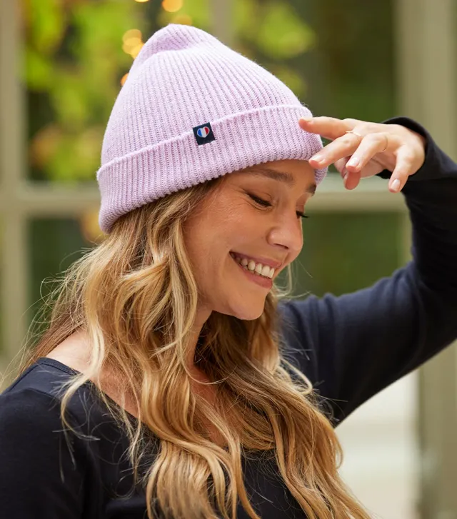 Cocorico bonnet femme lilas laine mérinos taille unique
