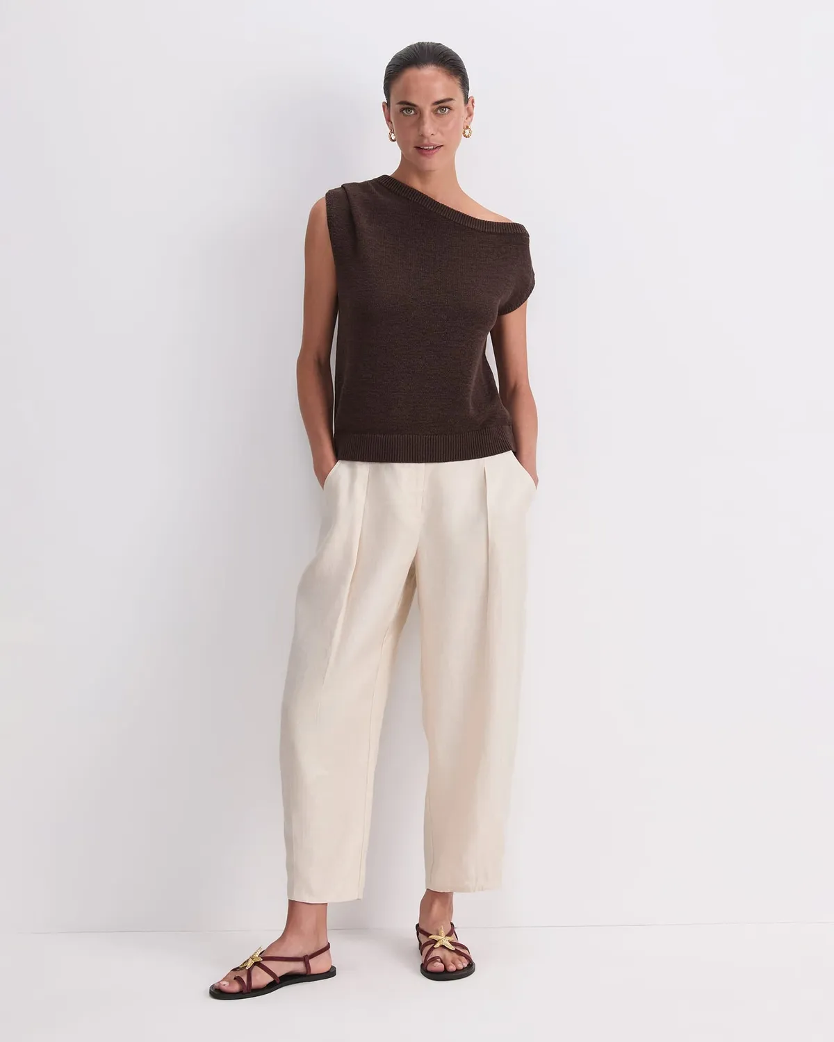 Sportscraft Josie Asymmetric Knit pull col ouvert coton
