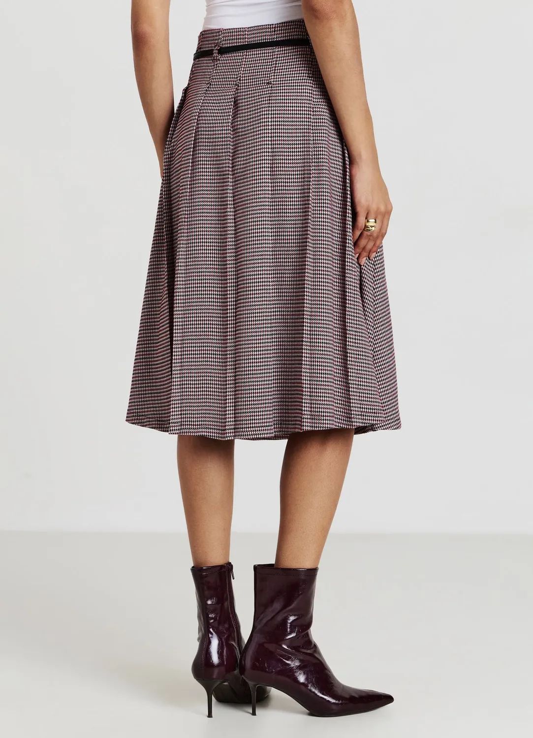 Calliope jupe longue plissée pied-de-poule femme ceinture