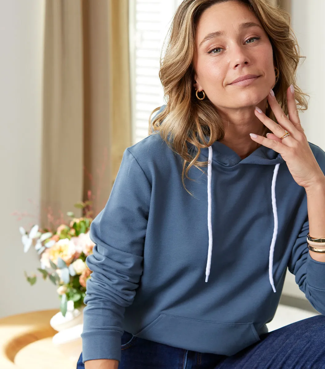 Cocorico Intemporel sweat à capuche femme azur coton