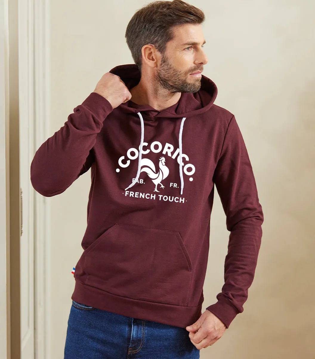 Cocorico Coq Français sweat capuche homme bordeaux coton