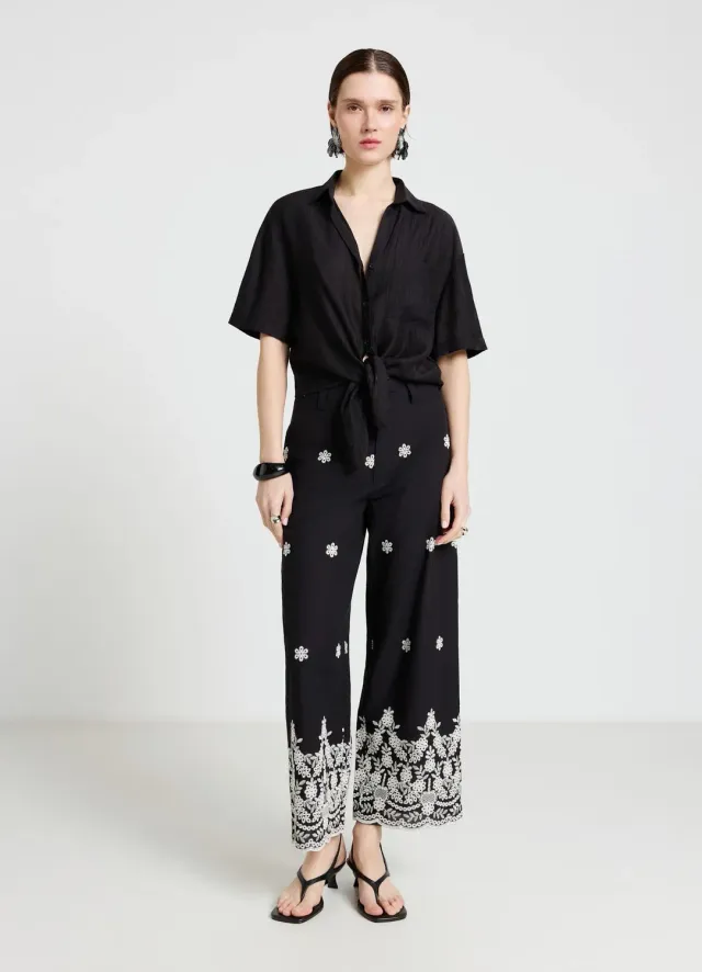 Calliope chemise femme unie à nœud manches courtes