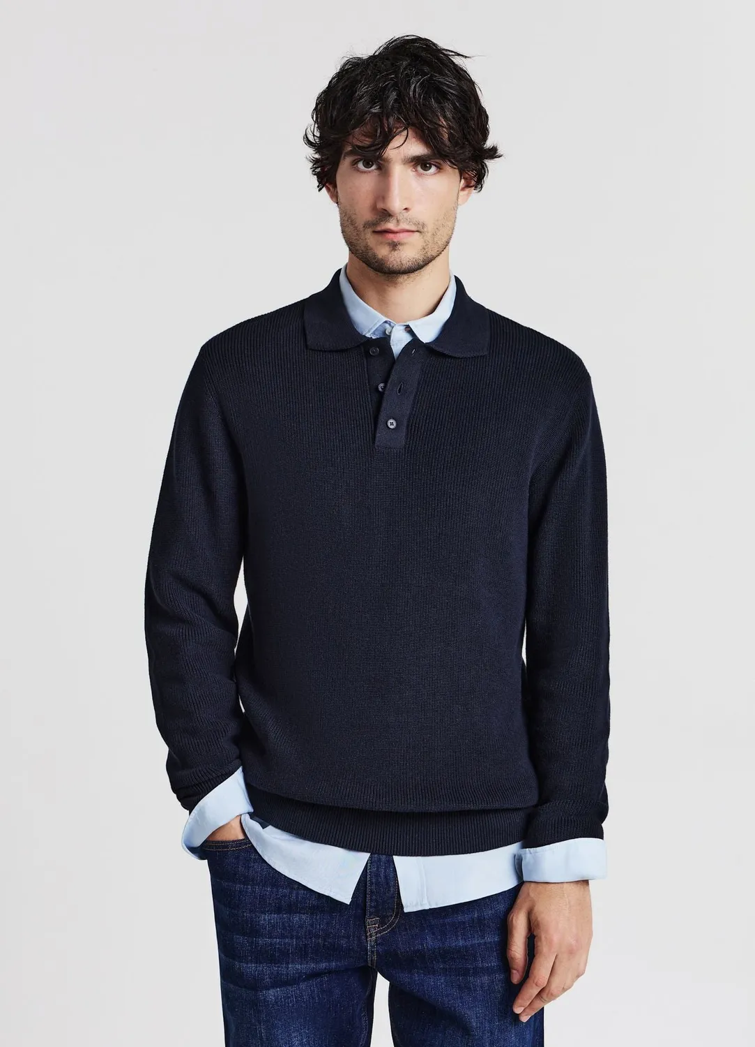 Calliope polo coton homme manches longues boutons