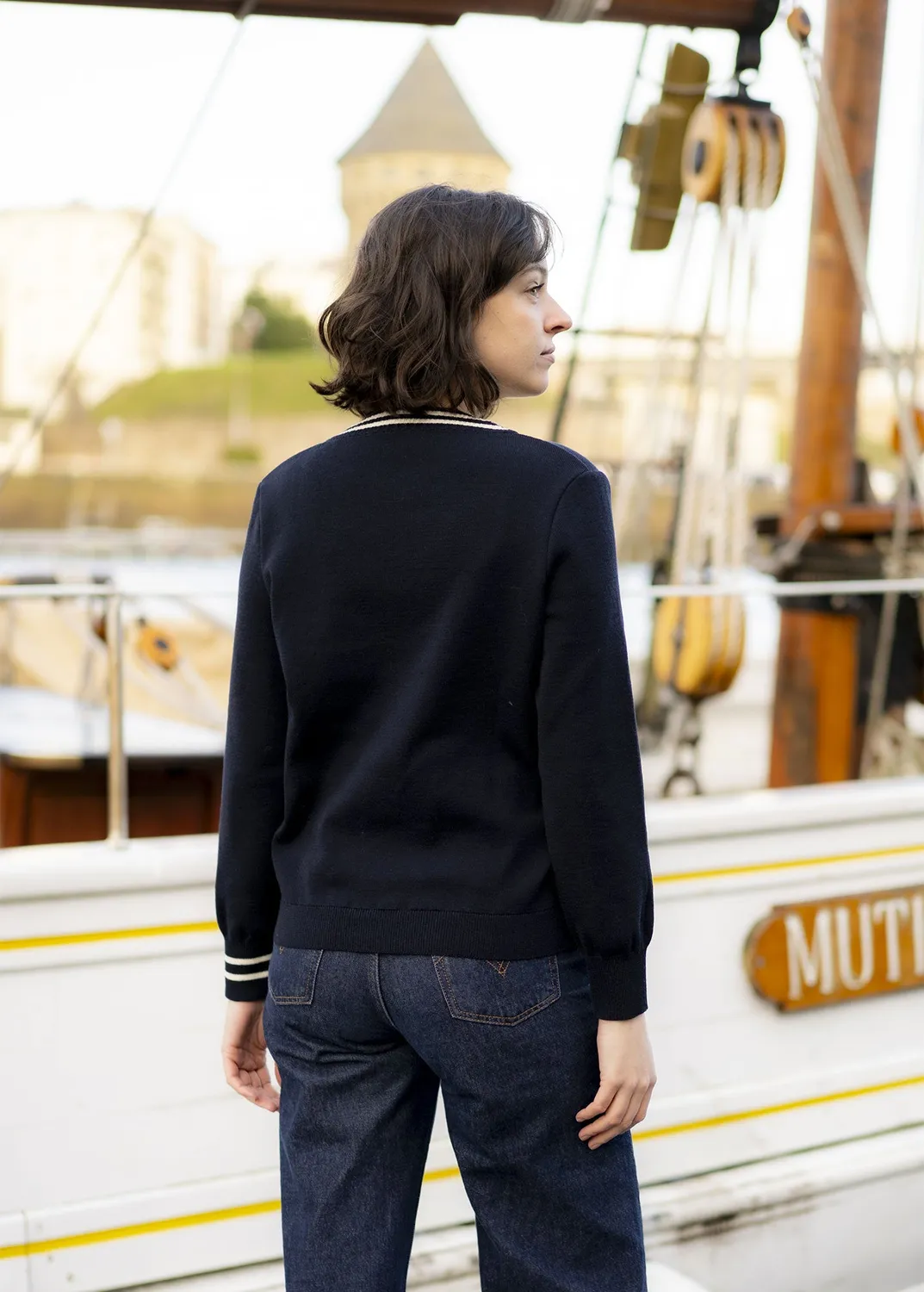 Saint James Suffren x Marine Nationale pull femme navy laine