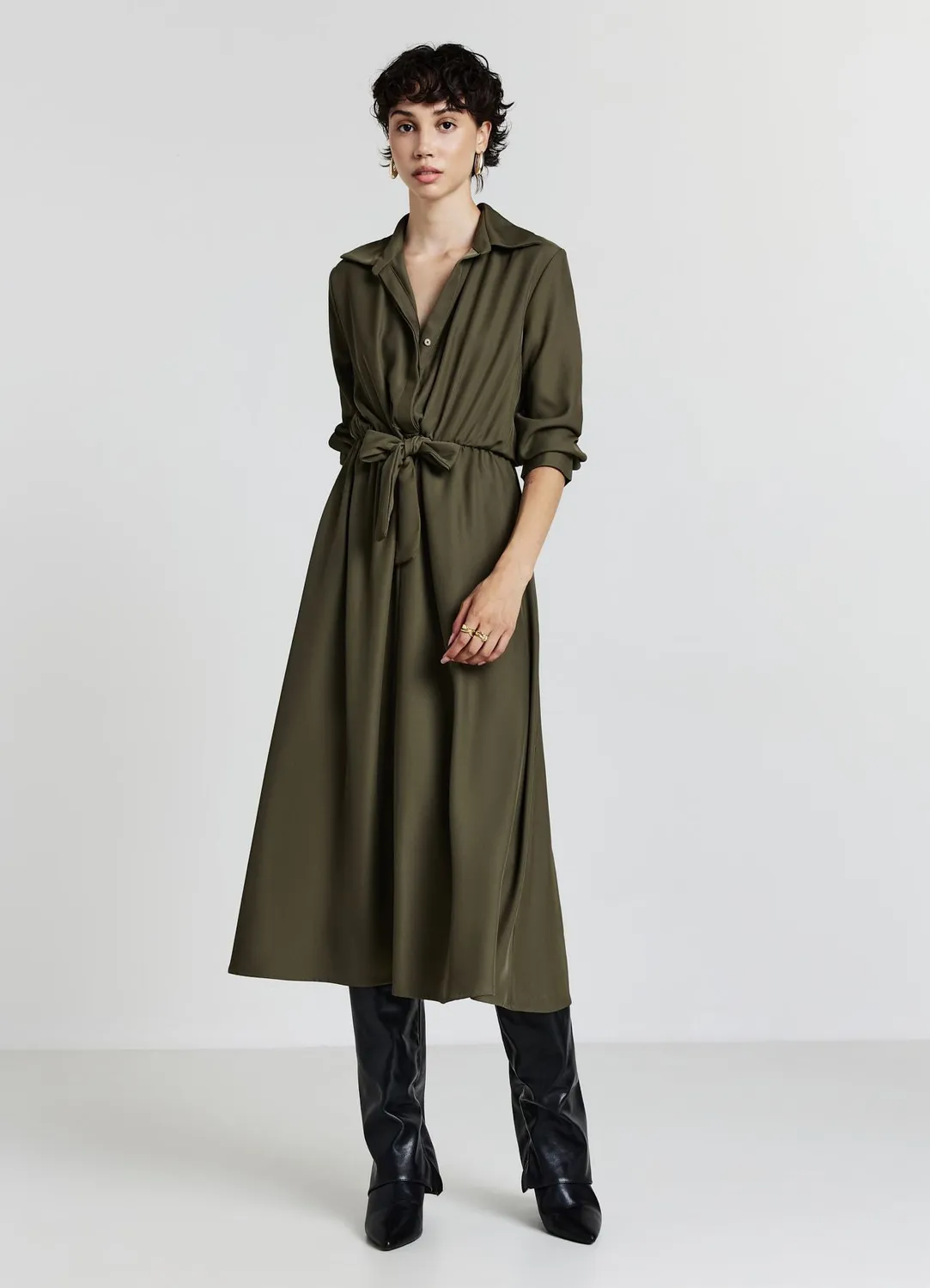 Calliope robe chemise longue coton à nœud femme