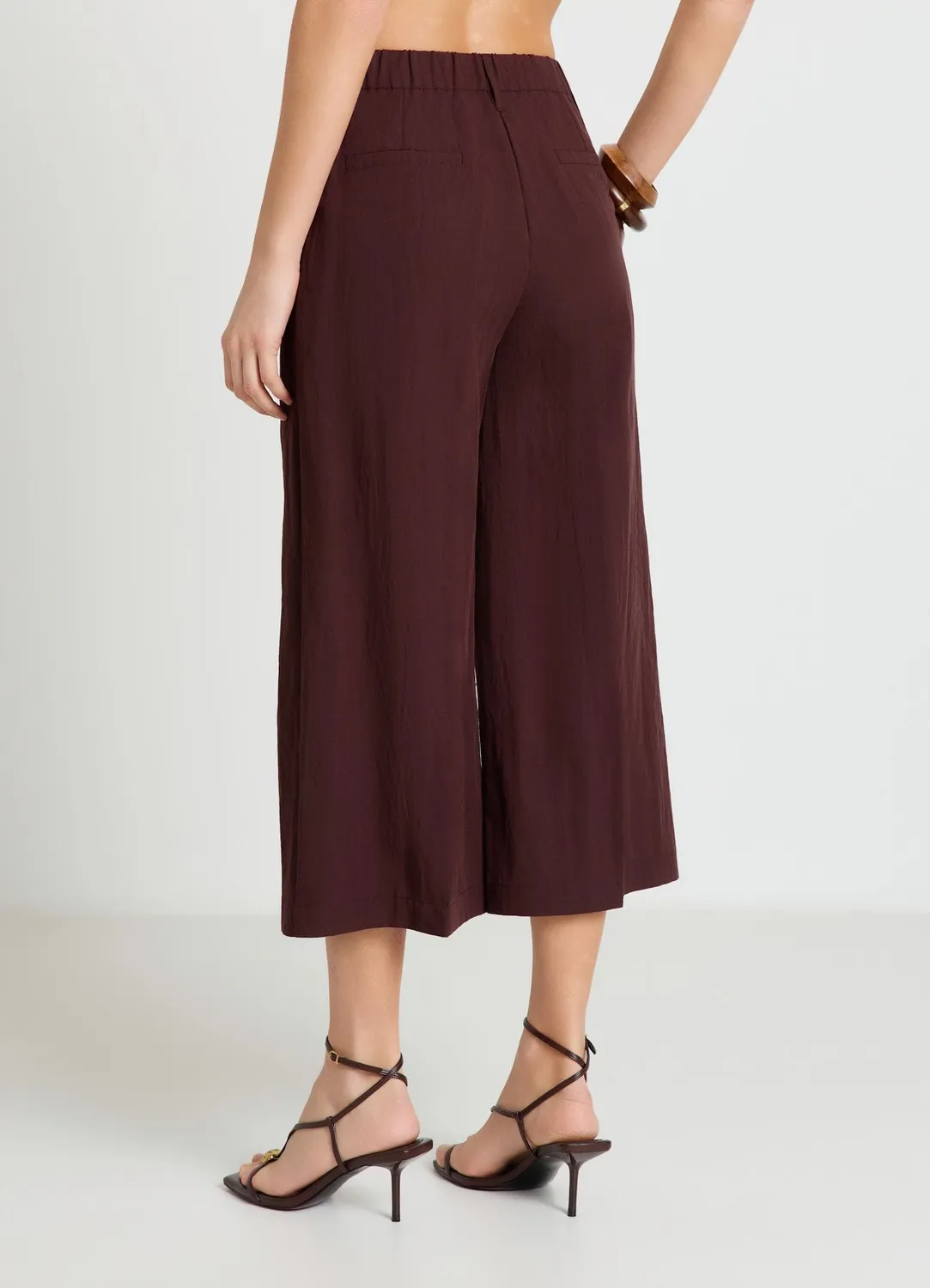 Calliope Pantalon palazzo crop femme taille haute uni