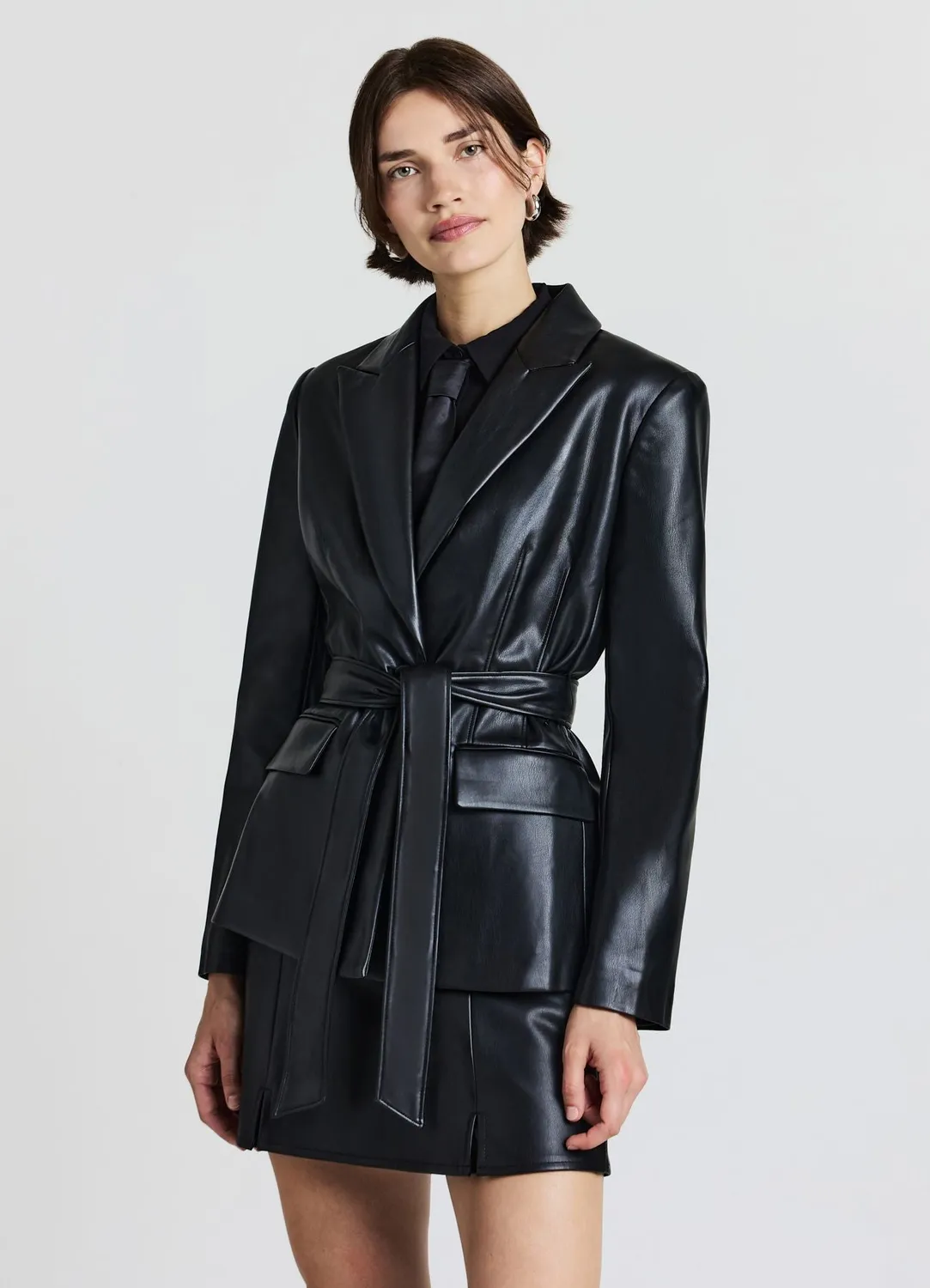 Calliope veste simili cuir femme ceinture à nouer