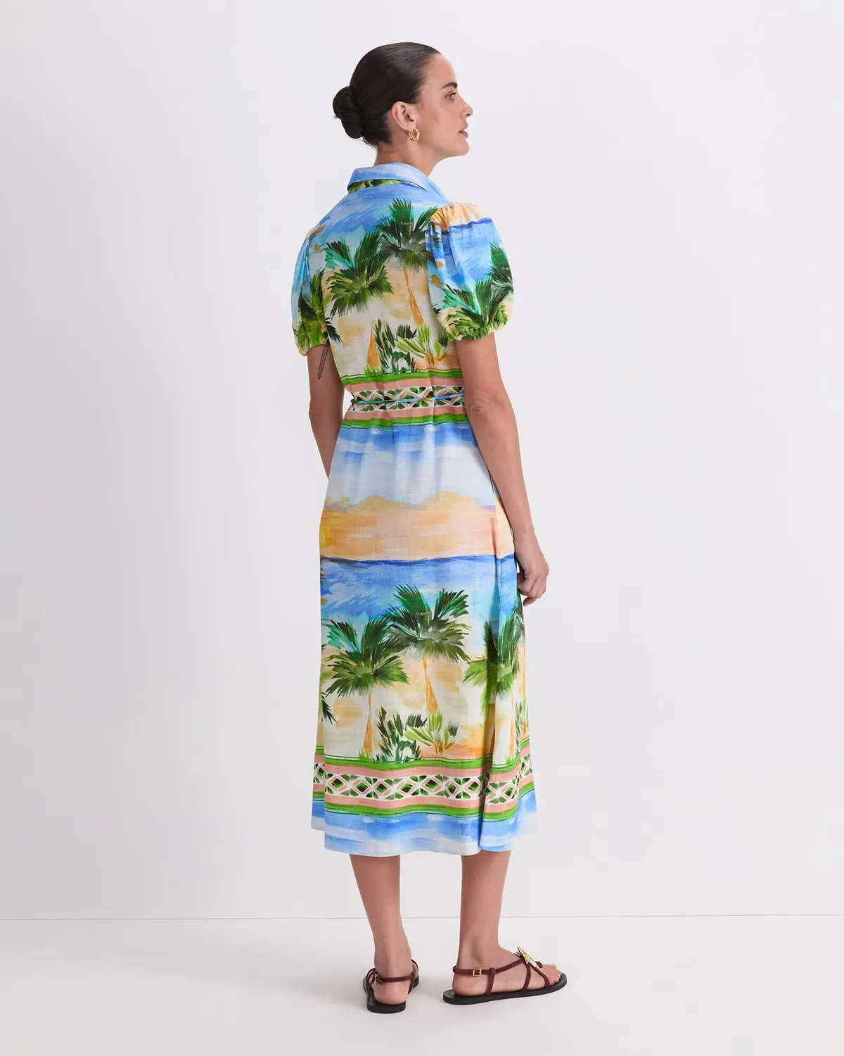Sportscraft Sunset Palm robe lin imprimé maxi