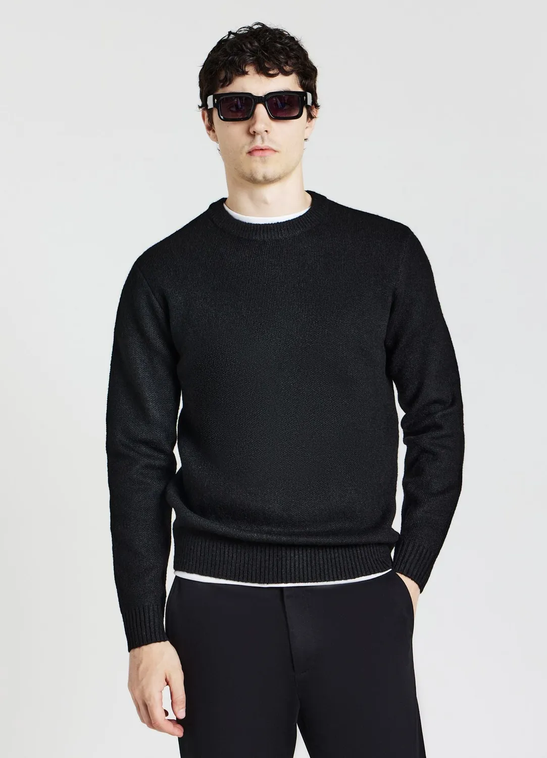 Calliope Pull col rond homme uni manches longues coton