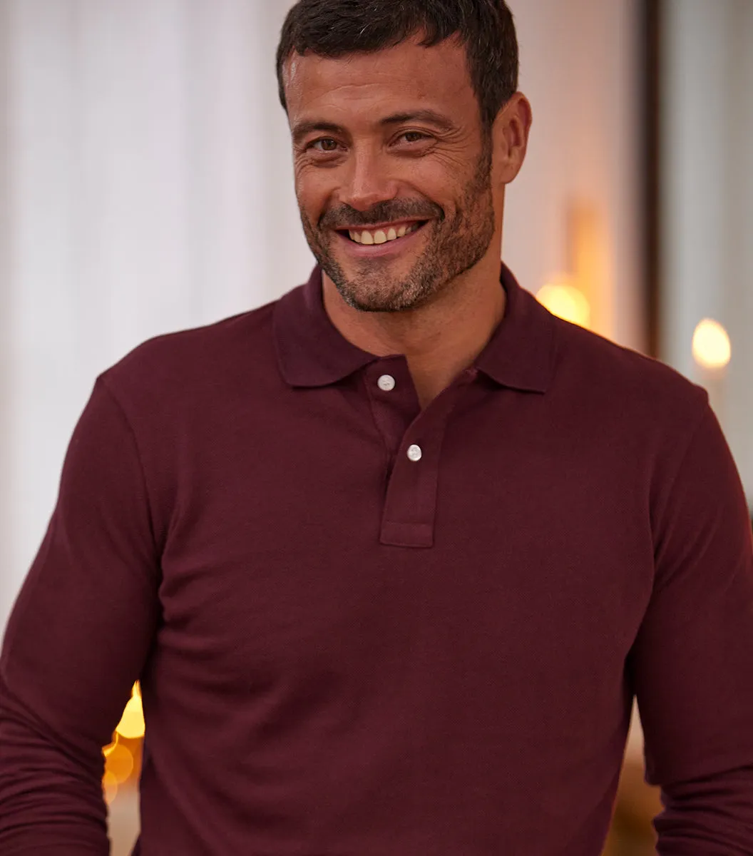 Cocorico Intemporel Polo Homme Manches Longues Bordeaux piqué