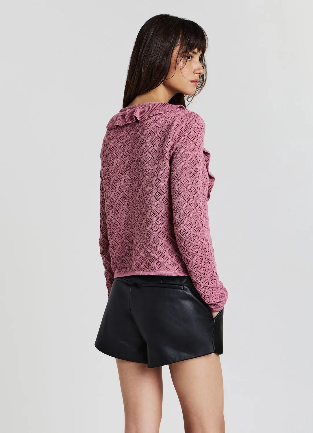 Calliope cardigan femme col V volants noué