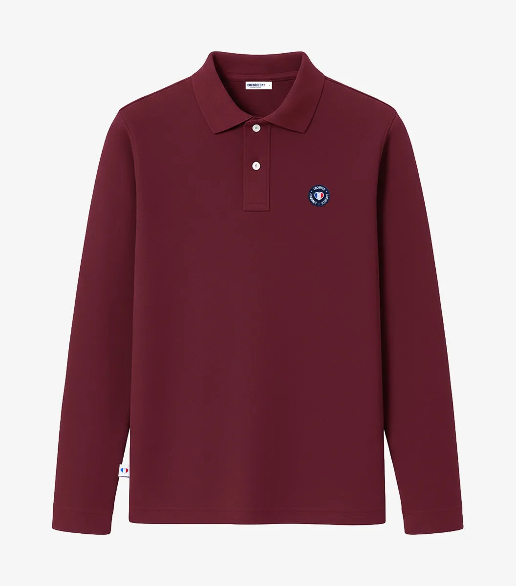 Cocorico Blason Polo Manches Longues Homme Bordeaux piqué