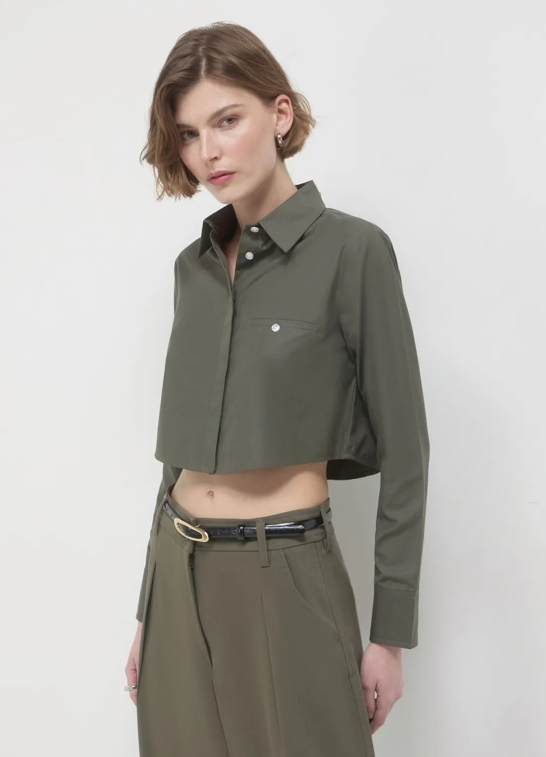 Calliope chemise crop unie femme manches longues