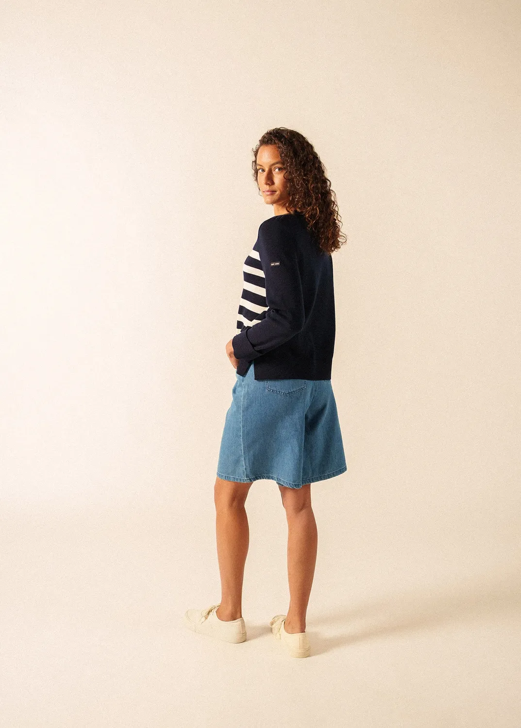 Saint James Marseillan pull navy/blanc col bateau femme