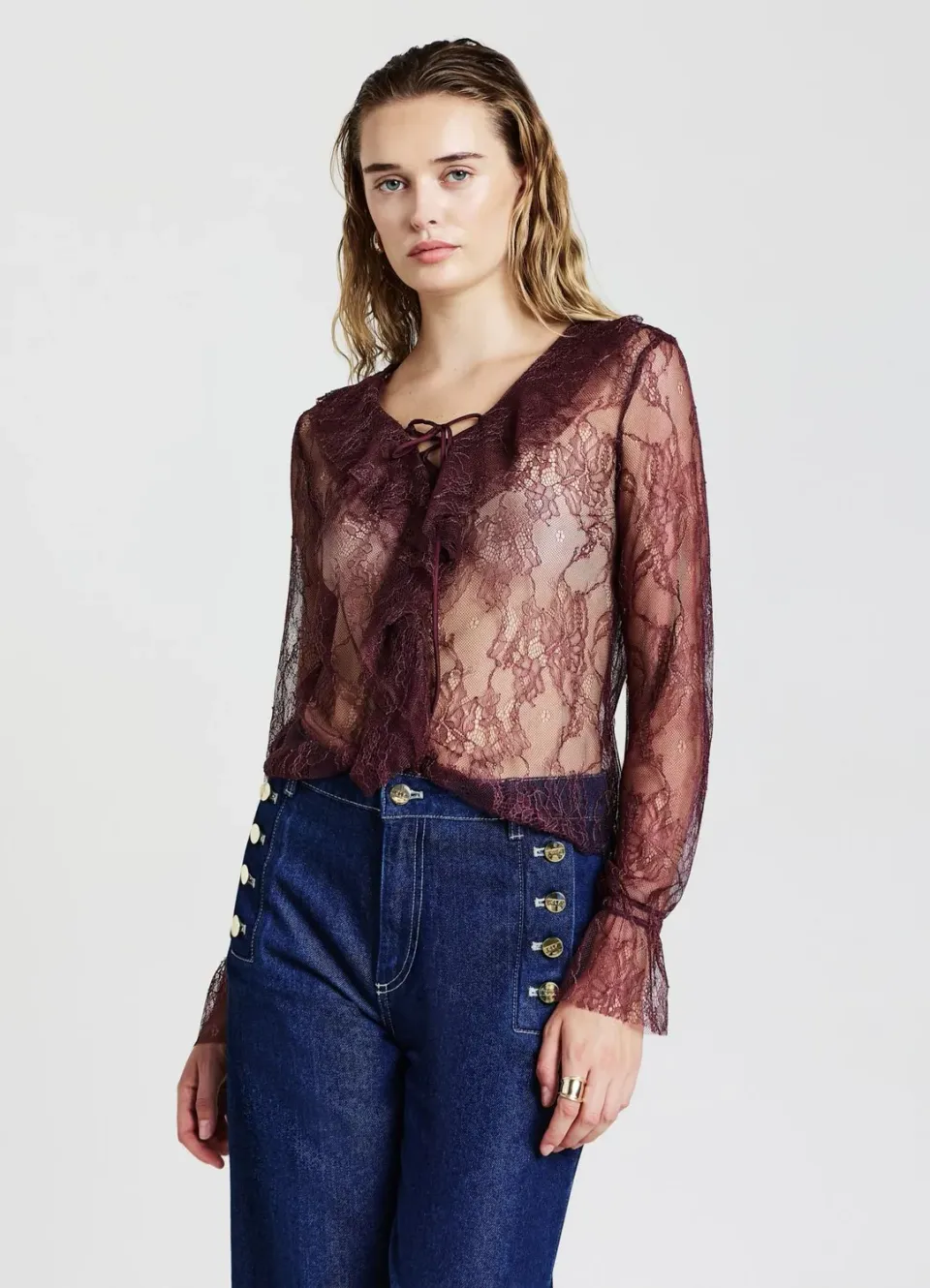 Calliope t-shirt dentelle jabot femme noir