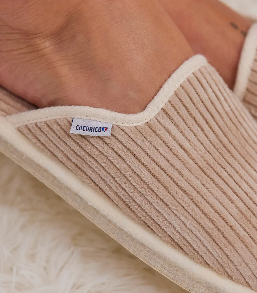 Cocorico Velours mules femme beige laine française