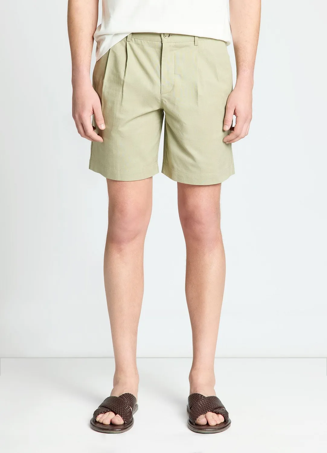 Calliope bermuda à pinces short homme uni passants ceinture