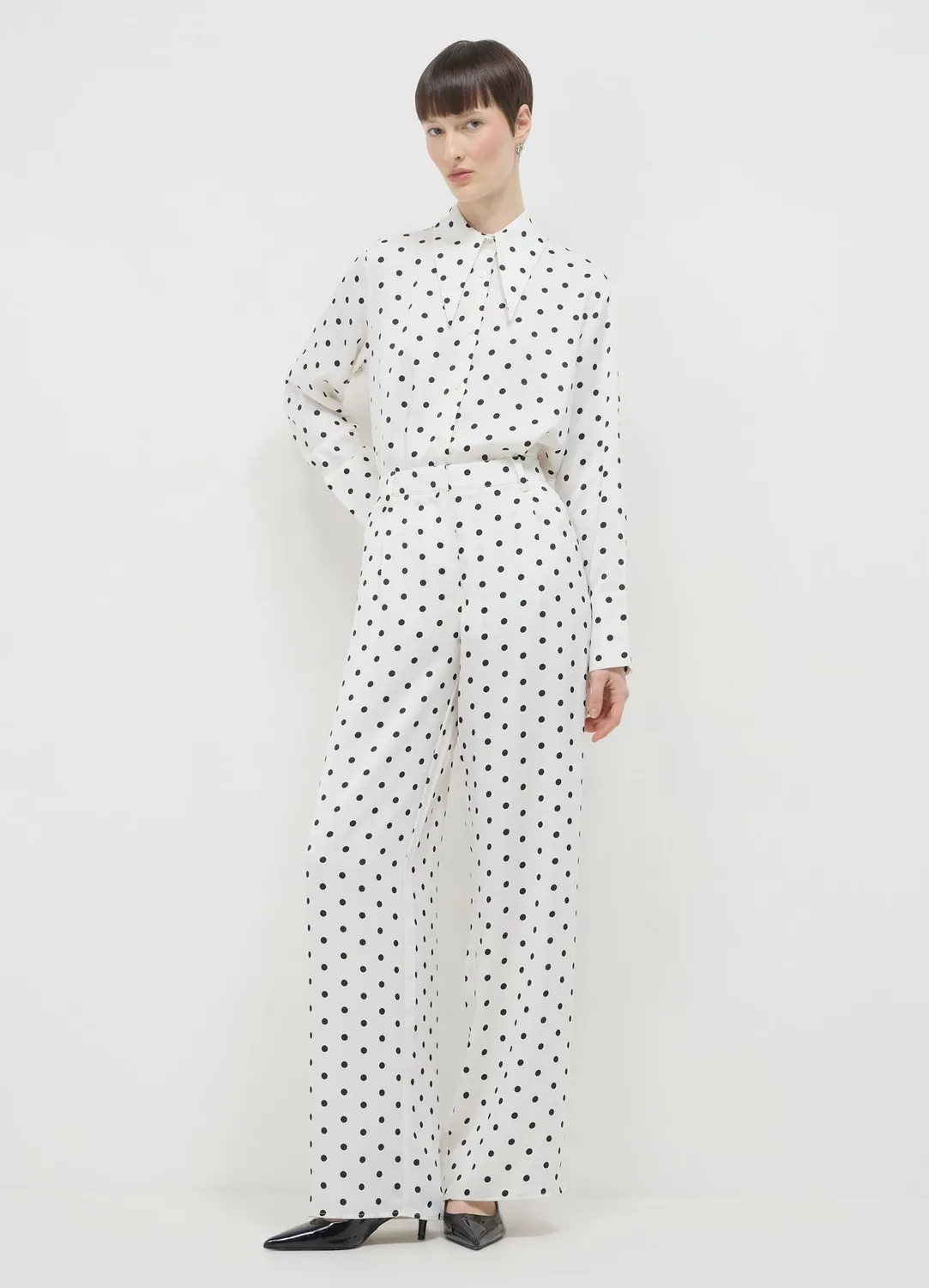 Calliope pantalon palazzo femme satine pois regular