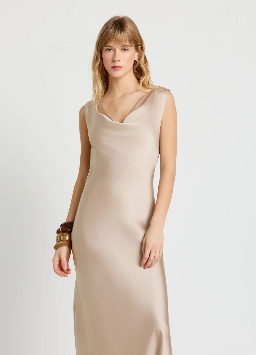 Calliope robe longue satin femme sans manches